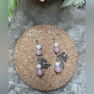 Pink Beaded Butterfly Earrings